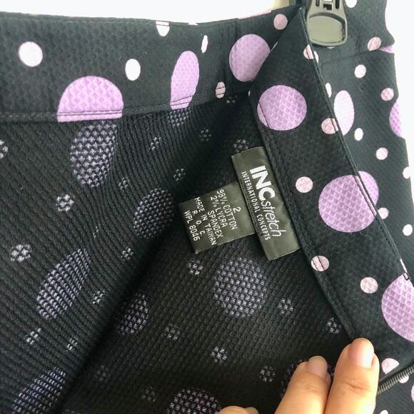 INC Cotton Blend Black Skirt with Lilac Polka Dots Size 2 - Picture 5 of 6